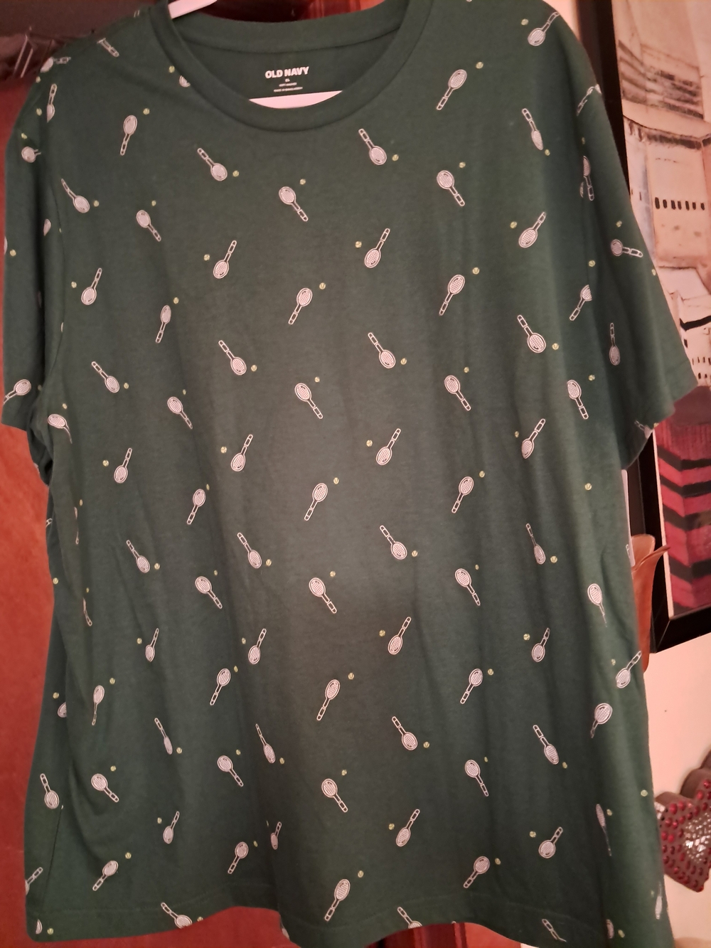 Old Navy Green Short Sleeve Tee with Tennis Racket Print